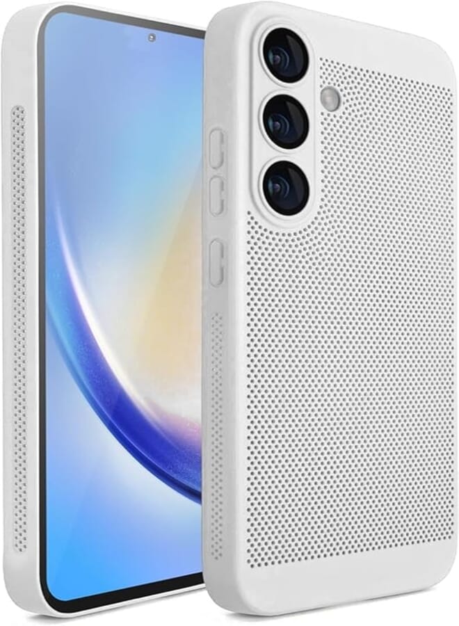 Dl3 Mobilak Case For Samsung Galaxy A35 5G Heat Dissipation Case with Built-in Camera Lens Protector Slim Fit Breathable Cooling Anti-Fingerprint Hard PC Back Shockproof Cover (White)